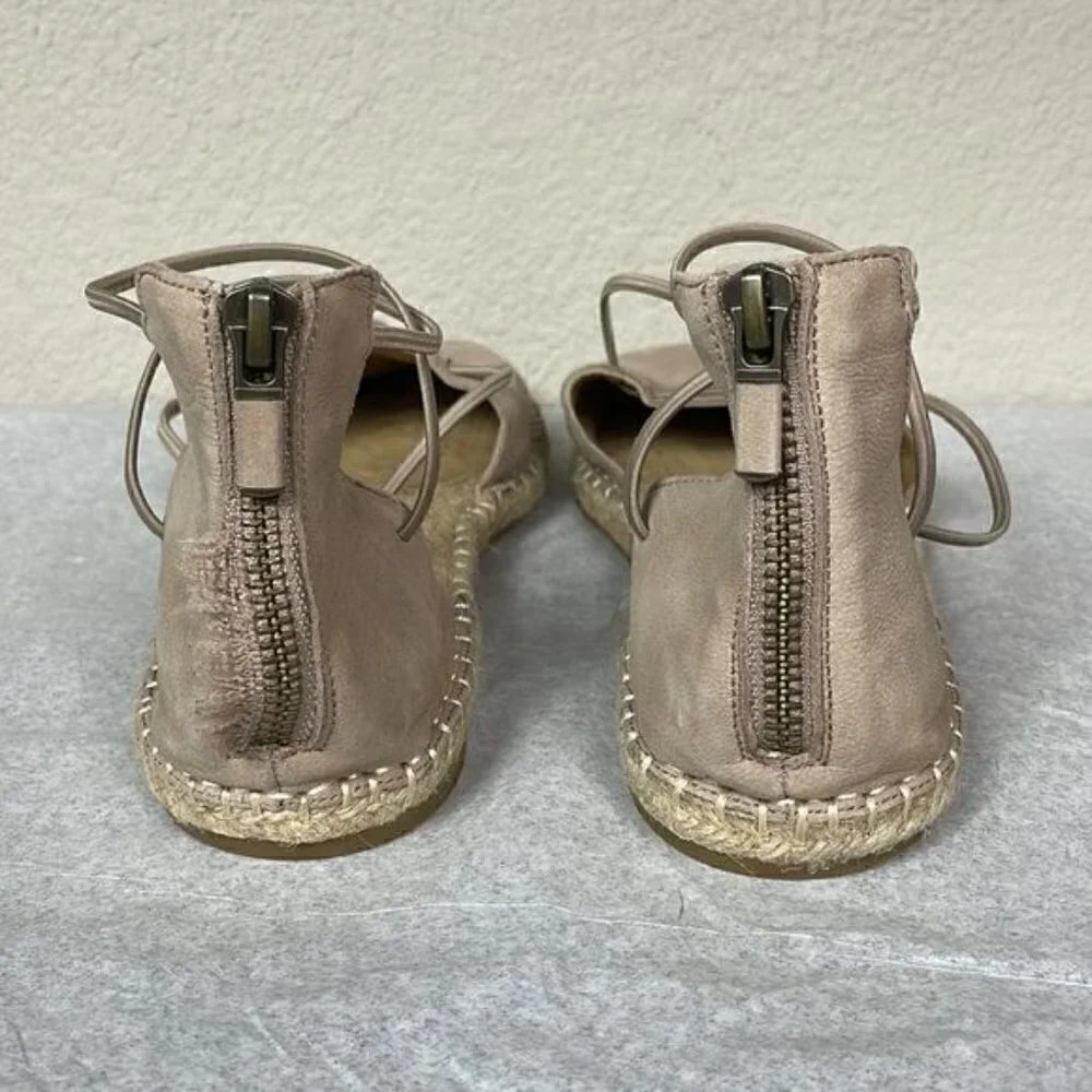 Eileen Fisher Lace Up Espadrille Sandals Lee Beige Tan Suede DIY Needs Repair 9